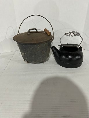 Lot 54 Tea Pot And Cast Iron Kettle