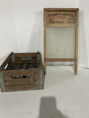 Lot 58 Skeen Valley Whitehall,  NY Milk Crate And National Washboard