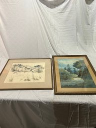 Pair Of Watercolors Framed Paintings