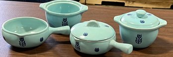 Grouping Of Vintage Mid Century Cronin Blue Tulip Serving Cook Baking Ware, 1 Extra Not Shown See Description