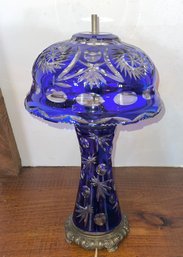 Vintage Signed Dresden By Peck Cobalt Blue Cut Glass Lamp