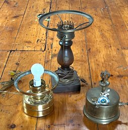 3 Table Top Vintage Hurricane Lamp Bases Includes 2 Gas Marked