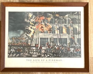 Framed Vintage Currier And Ives Print By L. Maurer 'Life Of A Fireman'