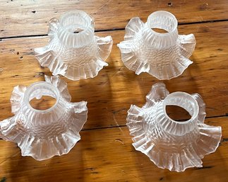 Beautiful Set Of 4 French Vintage Lightly Frosted Glass Ruffle Edge Scallop Lamp Shades 4.5'