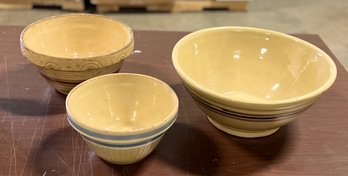 Lot Of 3 (2) Antique Yellow Ware Bowls And (1)Vintage Yellow Ware Bowl. Note Description For Condition