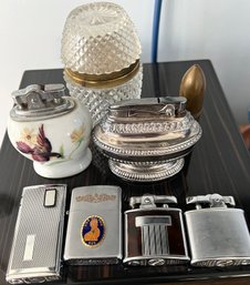 Vintage Lot Cigarette Lighters Includes 4 Metal Lighters, Baccarat Style Cut Glass, Painted  Porcelain, Bullet