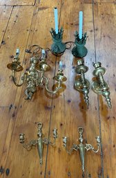 Vintage Grouping Of Brass Sconces And Pair Of Electric Lamps