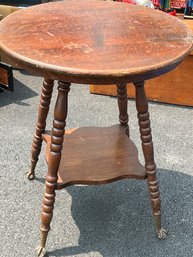 Antique Turned Legs Round Victorian Table Iron Claw Feet And Glass Ball