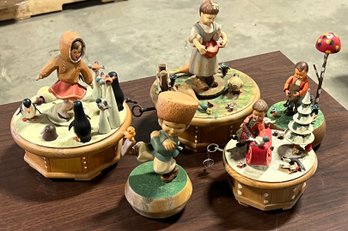 Vintage Lot Of Genuine Anri Thorens Carved Wood Swiss Works Rotating Music Boxes