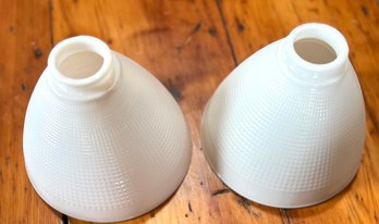 Pair Of 2 Vintage Ribbed Milk Glass Lampshades 6.6'