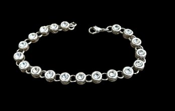 Vintage Sterling Silver Bezel Clear Glass Stone Tennis Bracelet 10.5 Grams