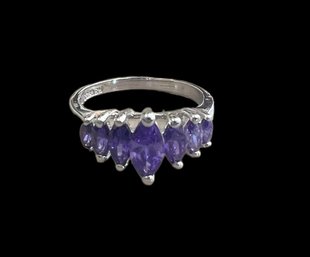 Rhodium Over Sterling Silver Multi Amethyst Ring 3.37 Grams Size 9