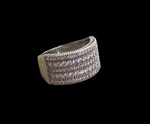 Vintage Sterling Silver Rows Of Pave Pink CZ Stones Ring Size 8.25