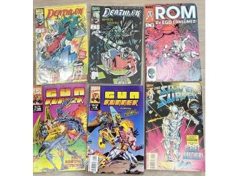 Lot Of 6 1980s And 90s Mixed Marvel Comic Books Include Gun Runner, Rom, Deathlok And Silver Surfer