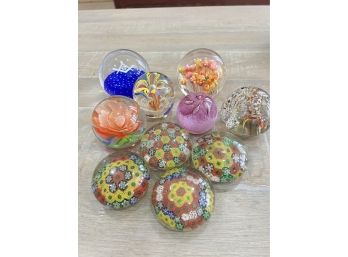 Lot Of Glass Paperweights Including Grand Mason, Millefiori And Floral
