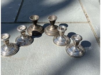 Vintage Lot Of  3 Pairs Of Weighted Sterling Silver Candle Holders