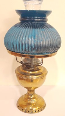 Oil Lamp With Discolored Green Glass Shake