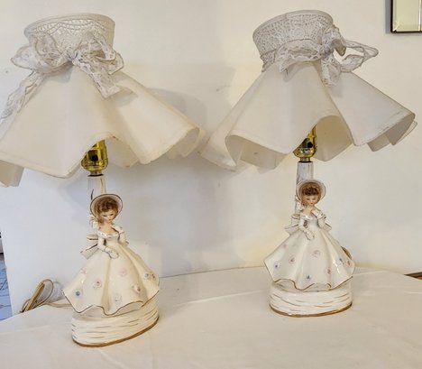 Pair Of Vintage Ceramic Bedroom Lamps