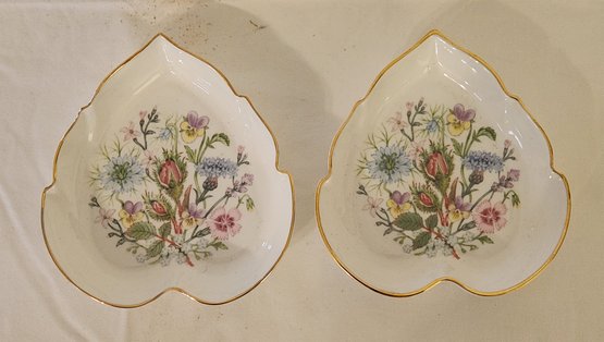 Two Aynsely 'wild Tudor ' Leaf Shaped Dishes. English Bone China