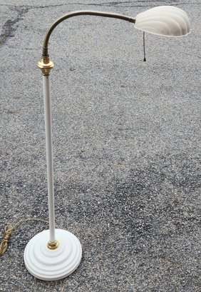White Painted Steel Goose Neck Floor Lamp With Brass Tone Accents