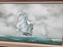Oil Painting Of Ships On Rough Sea
