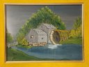 Framed Reverse On Glass Painting Of A Saw Mill Signed Less