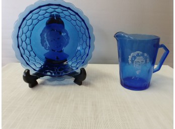 Cobalt Blue Shirley Temple Pitcher And Bowl