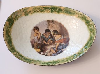 Oval Enamel Over Copper Bowl