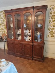 Stunning Two Part Mahogany Illuminted China Cabinet With Banded Inlay