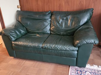 'Like New' Modern Forest Green Leather Settee