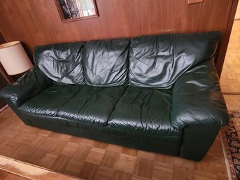 ' Like New' Modern Forest Green Leather Sofa