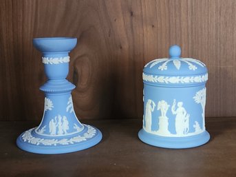 Wedgwood Jasperwarer Jar And Candlestick