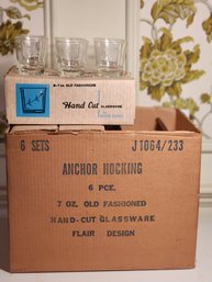 Old New Stock Six Sets Of 6 Anchor Hocking 7 Oz Old Fashioned Rocks Glasses