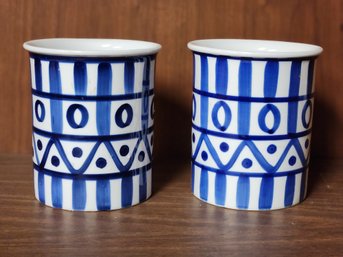 Two Dansk Blue And White Porcelain Utensil Holders