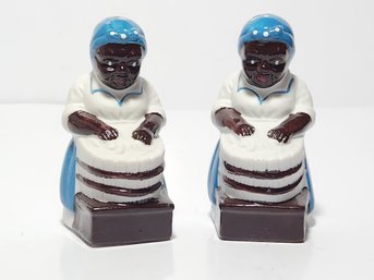 Pair Of Bisque Woman Washing Salt And Pepper Shakers