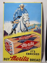 Porcelain Enamel Over Steel Nerita Bread Advertising Sign With Lone Ranger