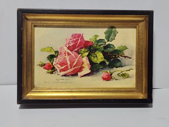 Black And Gold Framed Lithograph Of Roses