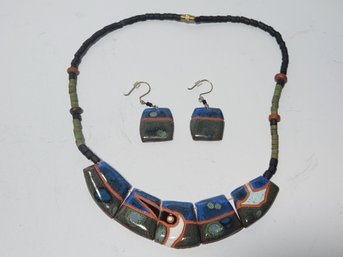 15' Hand Crafted Necklace And Earrings Fron Galapagos Island Equidor