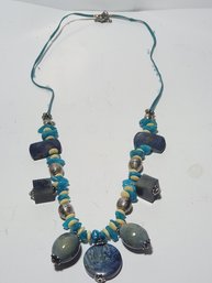 26' Hand Crafted Equadorian Necklace With Sapphire Tourquoise And Other Stones