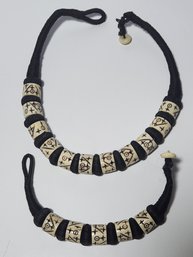 Asian Hand Woven And Carved Bone Necklace And Matching Braclet