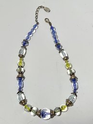 16' Italian Metal And Glass Beaded Necklace