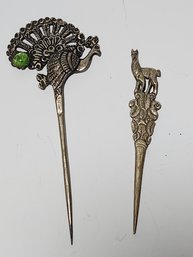 Bolivian Silver Peacock And Llama Pins