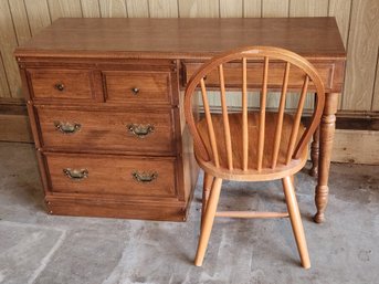 Heywood Wakefield Single Bank Maple Writing Desk With Bow Back Chair