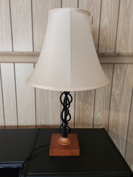 Spiral Turned Steel Table Lamp On Wooden Base