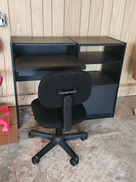 Black Finished Particle Board Computer Desk With Suavel Office Chair