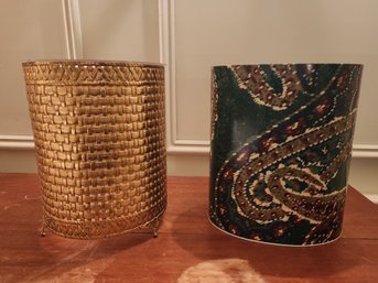 Decorative Footed Gold Metal Waste Paper Basket And Oval Plastic Waste Paper Basket