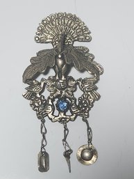 Bolivian Silver Peacock Brooch