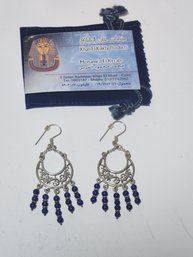 Pair Of Egyptian Silver Ear Rings With Dangling Beads