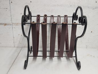 Iron Magazine Holder With Leather Straps