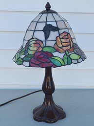 Stained Glass Table Lamp With Flowers And Butterflies